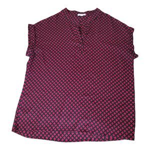Pleione Short Sleeve Blouse With Red Pattern Womens Medium